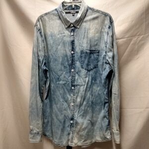 Carbon Men's Button Down Long Sleeve Shirt, L, Blue Ombre Tie Dye, pre-owned